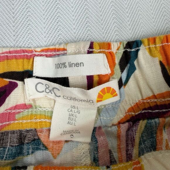 C&C California Womens L 100% Linen Wide Leg Capri Pants Tropical Floral - Picture 8 of 9